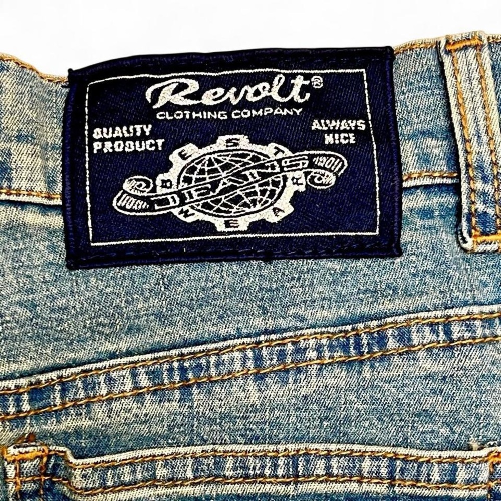 Revolt Jeans Blue Embroidered Denim Mini Skirt with Fringe Belt - Picture 5 of 8